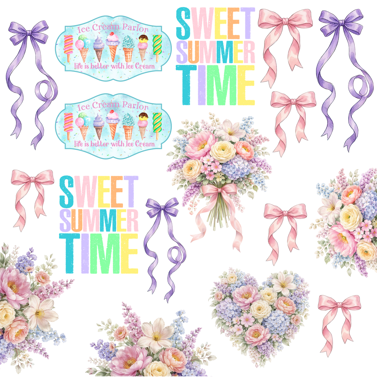 Summer time/Bows 10x10 UVDTF Decal Sheet