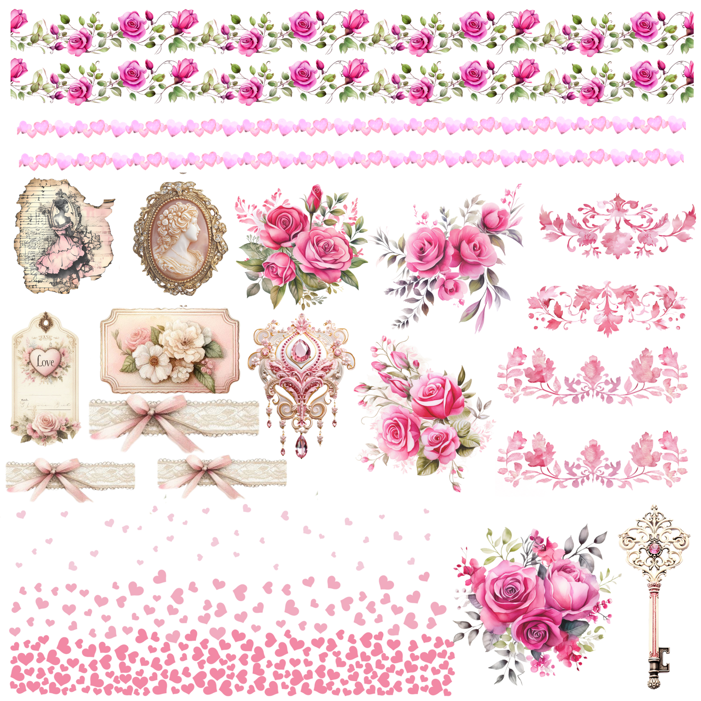 12x12 Pink roses/ element UVDTF Decal sheet