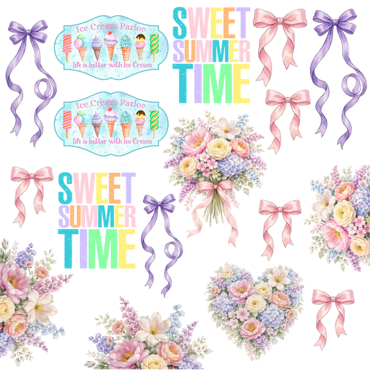 Summer time/Bows 10x10 UVDTF Decal Sheet