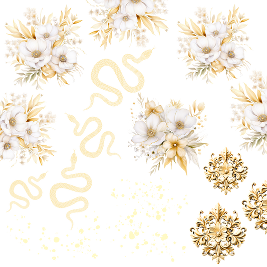 10X10 White/ Gold Medusa themed decal UVDTF sheet
