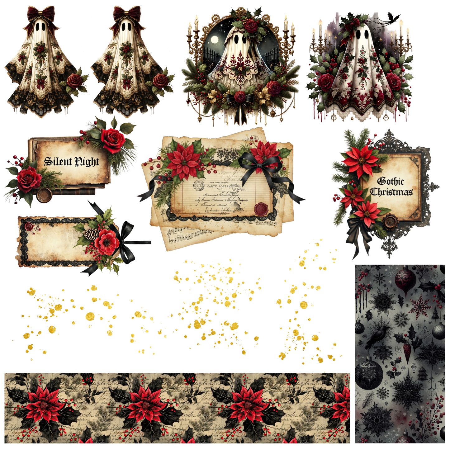 X-mas ghosts Gothic UVDTF decal sheet #710