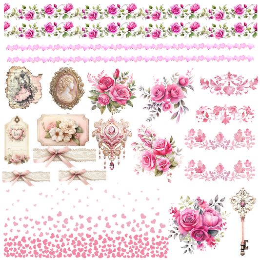 12x12 Pink roses/ element UVDTF Decal sheet