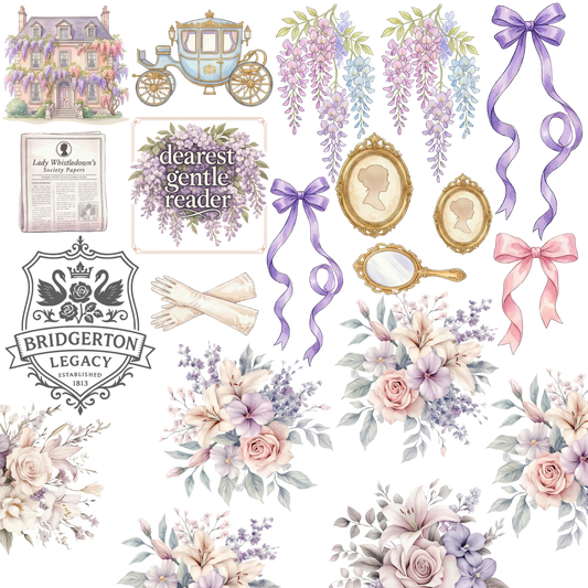 12x12 UVDTF decal sheet (Bridgerton themed)