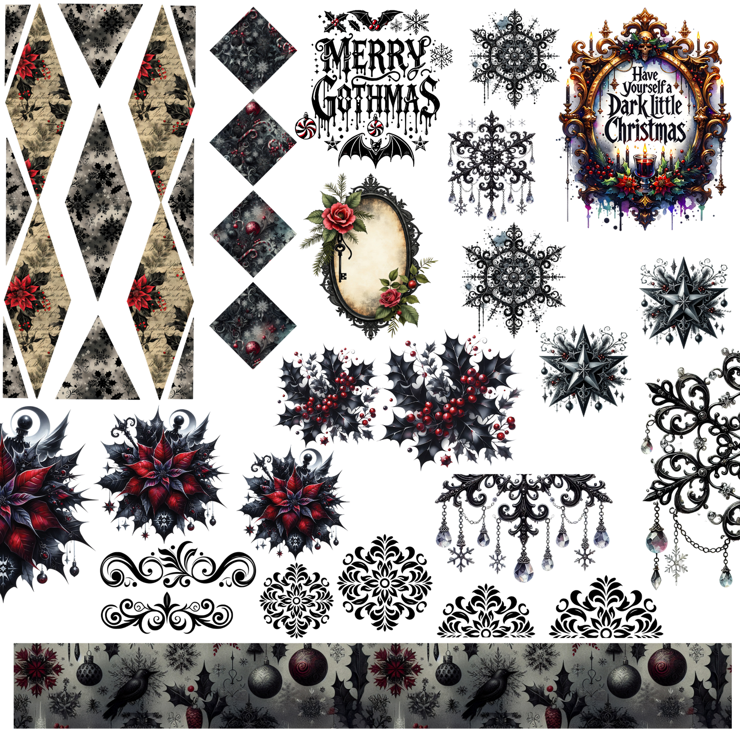 12x12 Gothic Christmas template UVDTF decal sheet #711