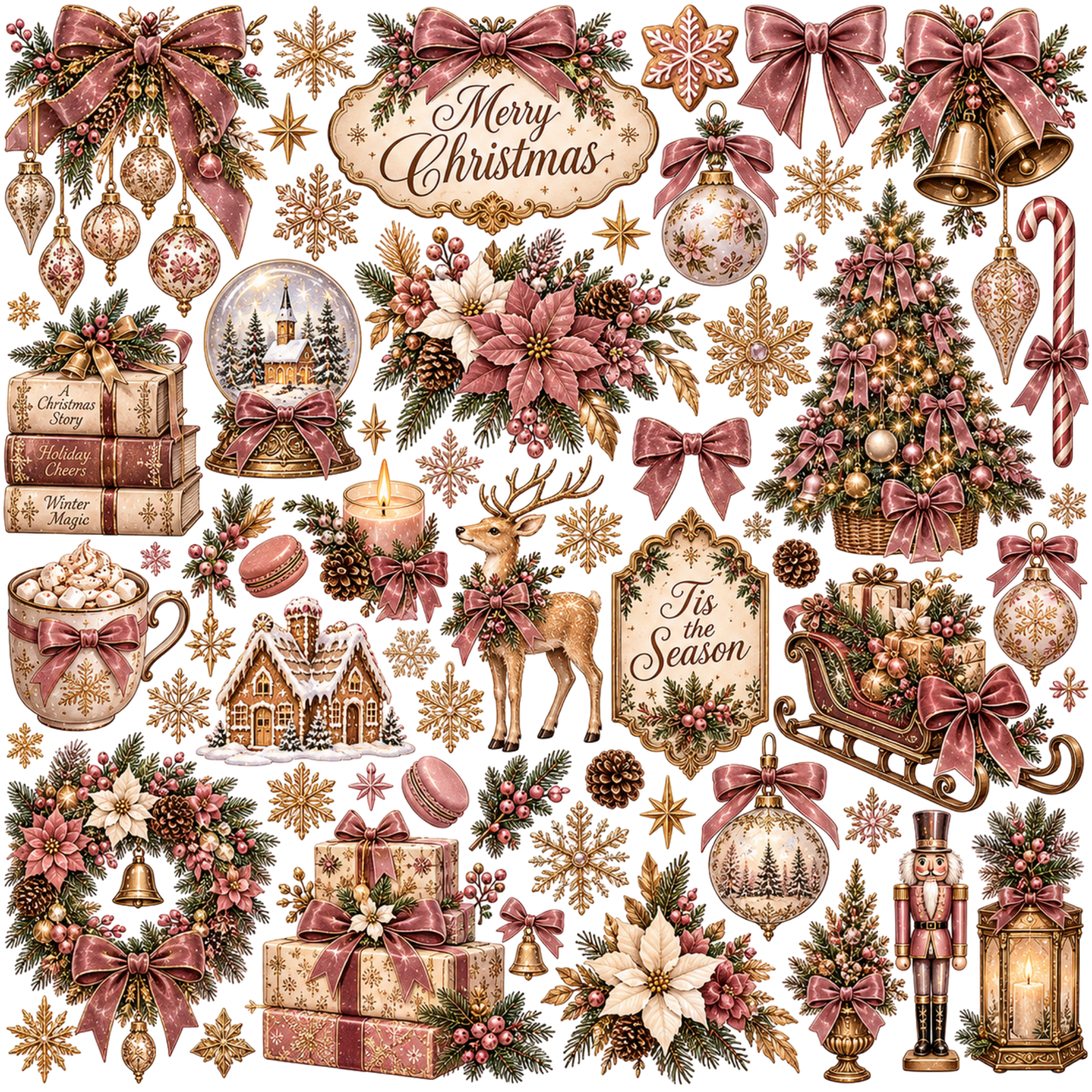Elegant Christmas themed decal sheet UVDTF 10x10