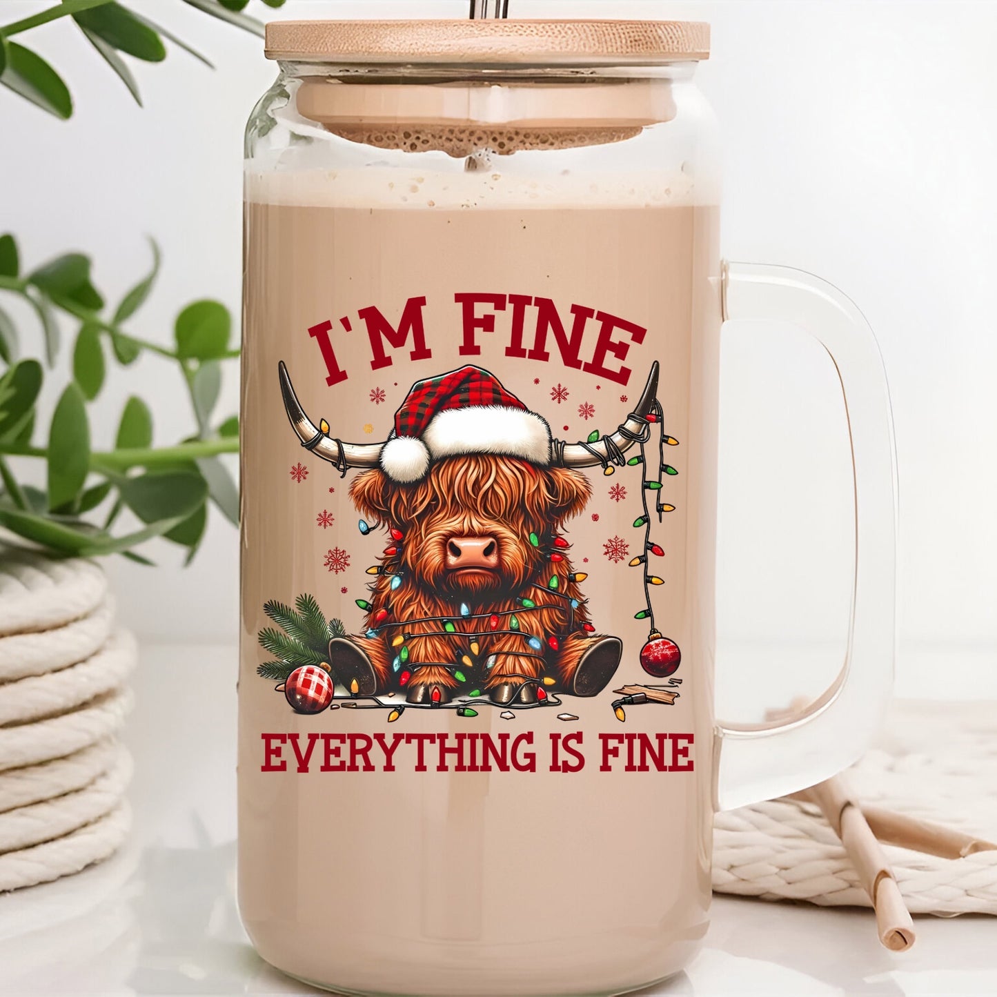 I’m Fine Everything is Fine- HIghland Cow UVDTF Decal #440