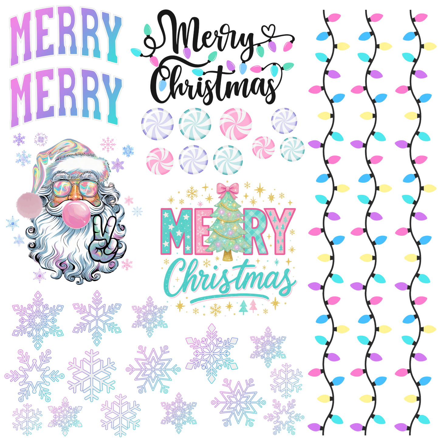 Santa pastel Christmas UVDTF Decal sheet 10x10 #675