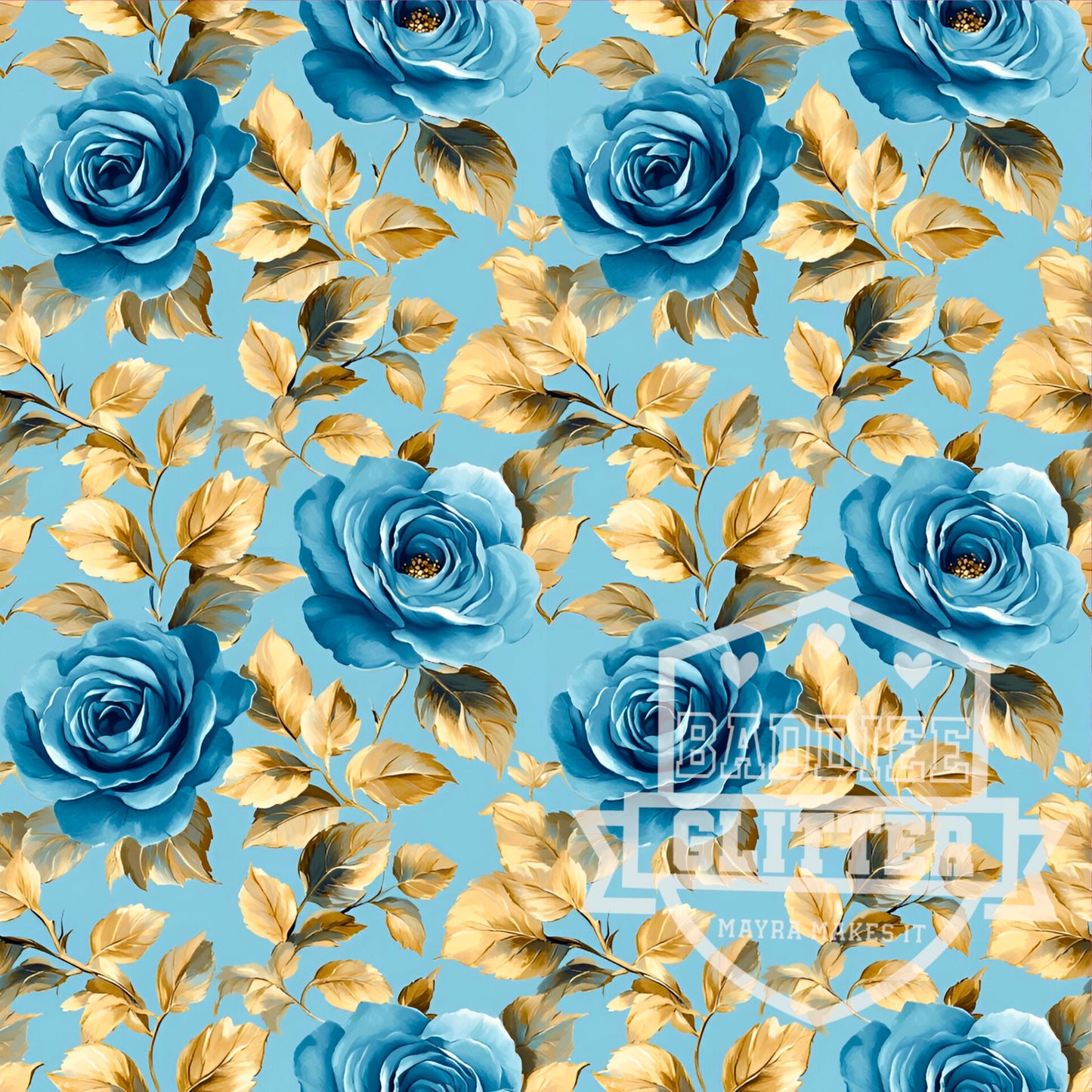 Regal Gold and Blue Floral  Vinyl