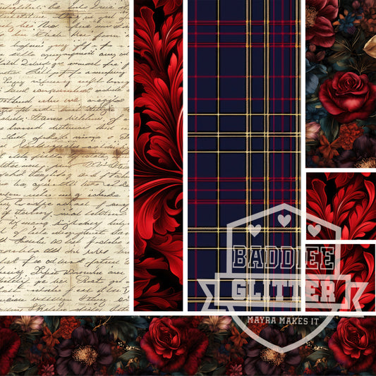 Delicate Script (big section) with Floral Elements Vinyl Strips