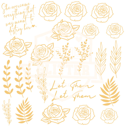 Gold “Let Them” Floral Elements UVDTF decal sheet #698