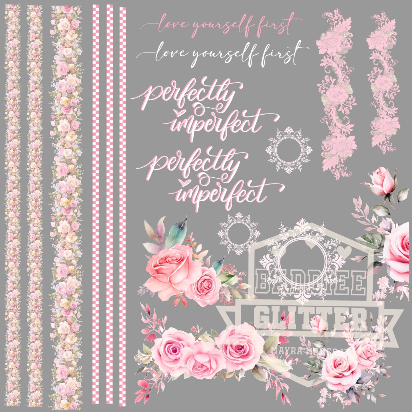 Baby Pink Floral “Love Yourself First”  UVDTF Decal Sheet #701
