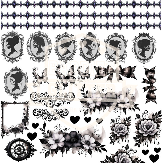 Dark Floral Regal UVDTF Decal Sheet #702