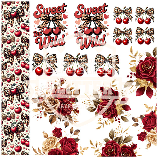 Cherries, Leopard and Roses UVDTF decal sheet #713