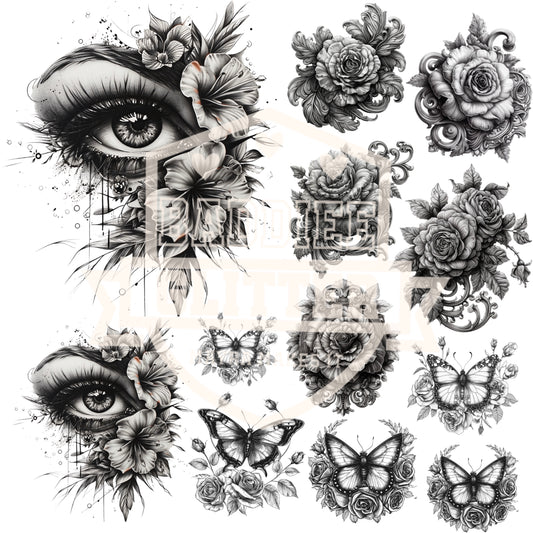 Gray Scale Floral Eyes UVDTF Sheet #716