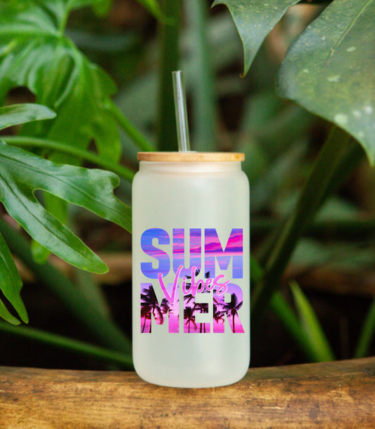 Summer Vibes pink and purple UVDTF Cup Decal