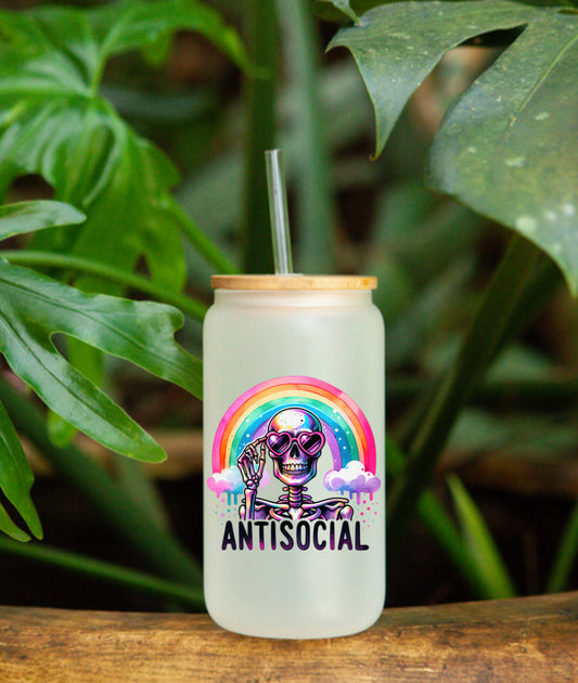 Skull antisocial rainbow  UVDTF Cup Decal