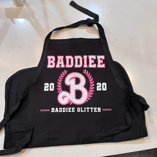 Black Apron with Pink and White Baddiee logo