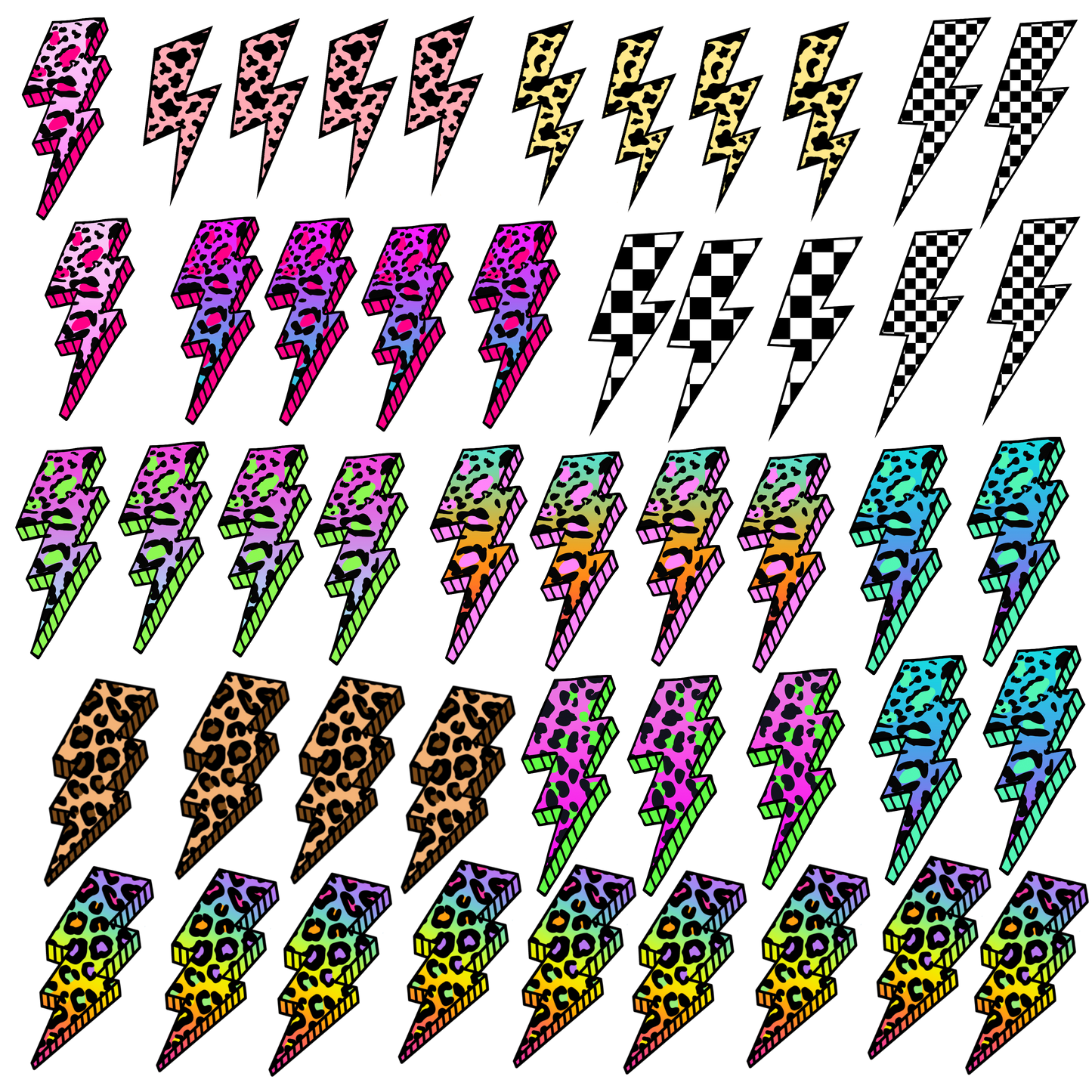 Lightening Bolt Colorful Patterns UVDTF