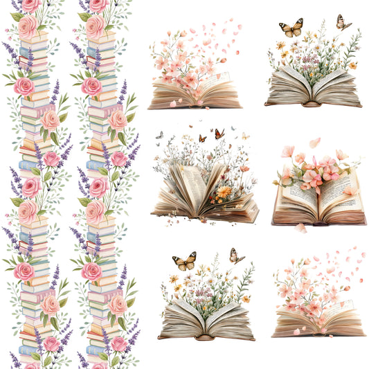 Book lover UVDTF floral Decal sheet size 10x10